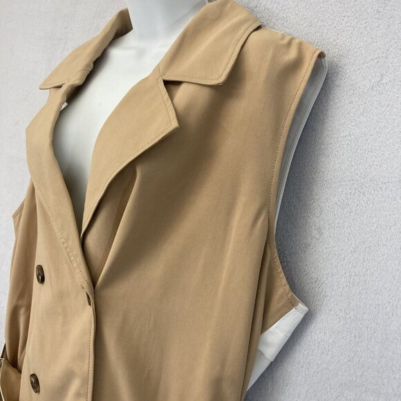 Nine West Sleeveless Trench Vest Womens 2XL Tan White Belted Double Breasted - Picture 9 of 14